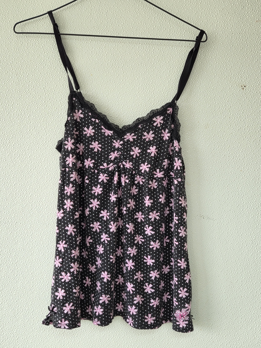 Women’s Black & Pink Floral Lace-Trim Camisole